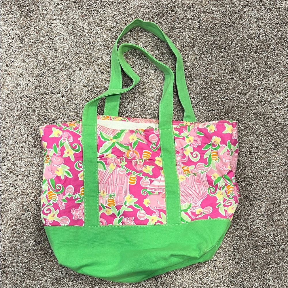 Lilly Pulitzer Floral Pink and Green Tote Bag